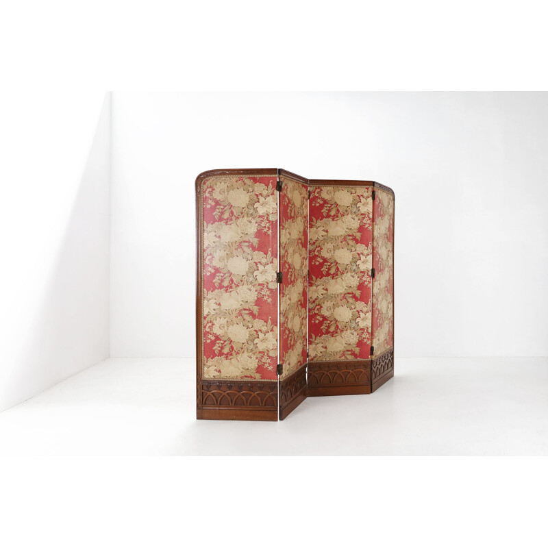 French vintage wood and fabric room divider, 1850