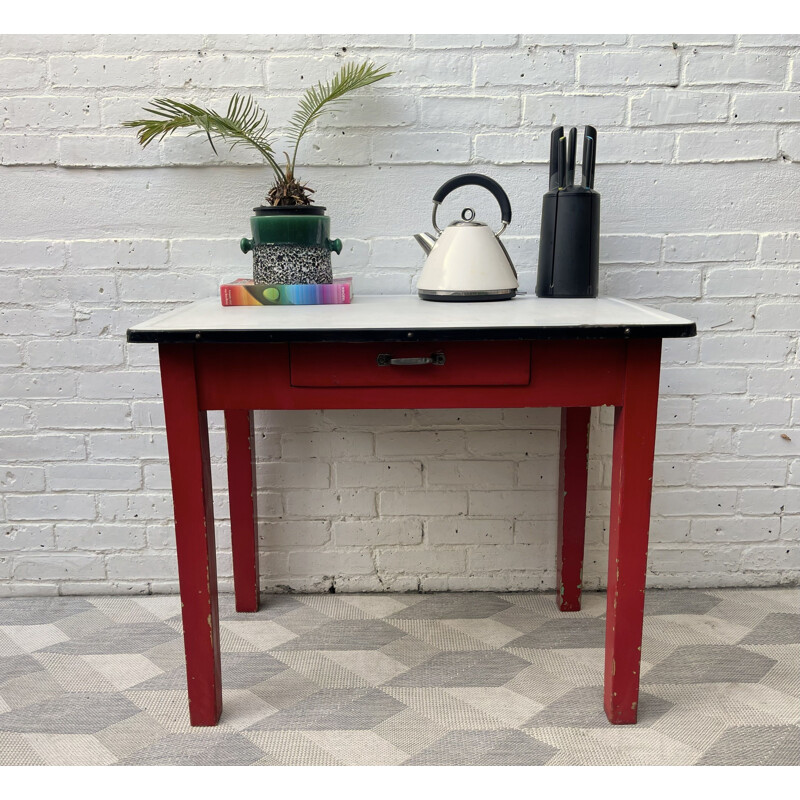 Vintage kitchen table with enamel top