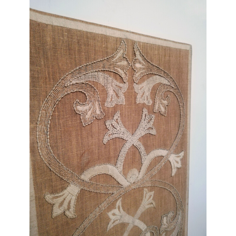 Vintage hand-embroidered wooden room divider, Italy 1940
