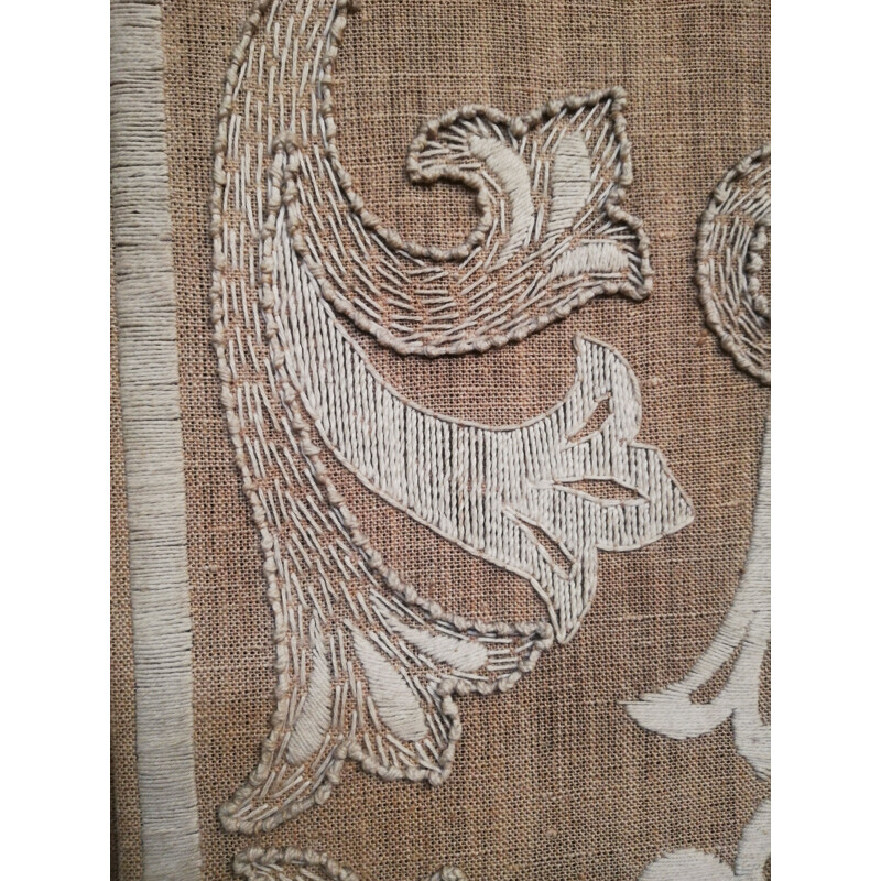 Vintage hand-embroidered wooden room divider, Italy 1940