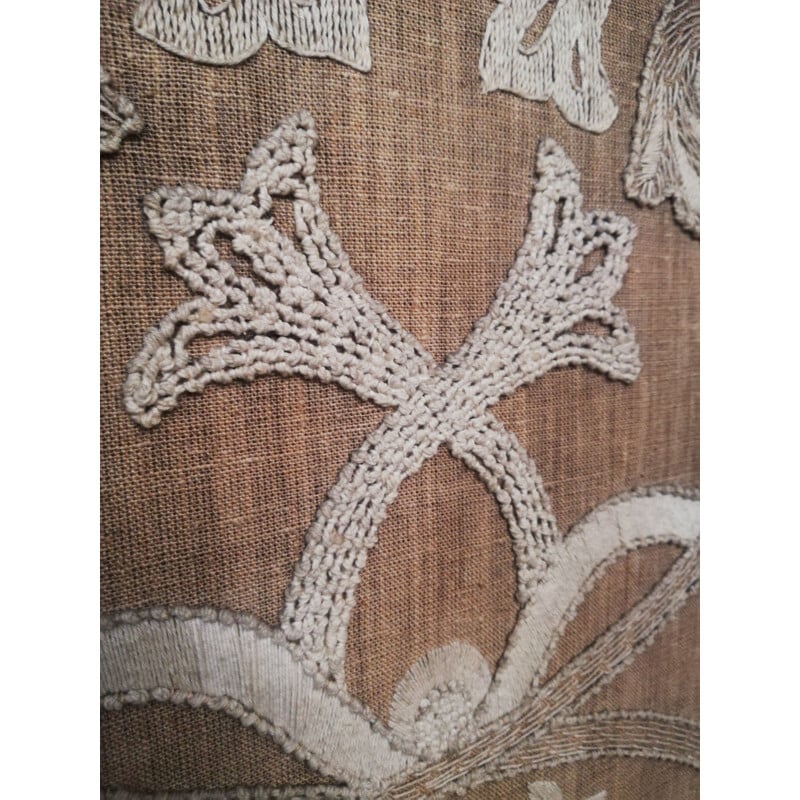 Vintage hand-embroidered wooden room divider, Italy 1940