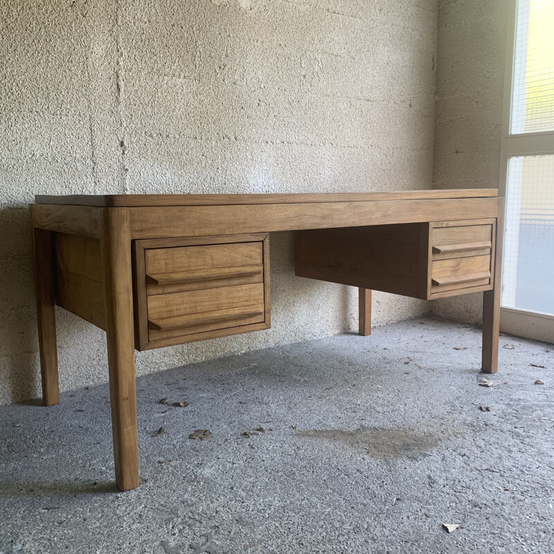 Bureau de ministre vintage en noyer, 1950