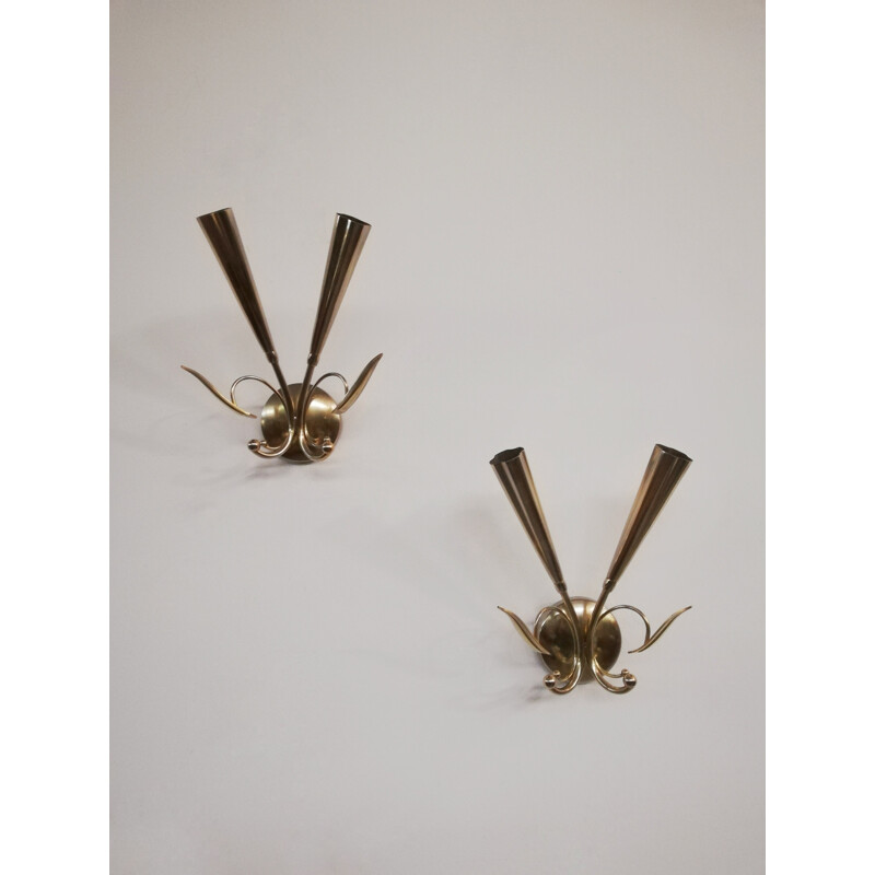 Pair of vintage brass sconces by Oscar Torlasco, Italy 1950