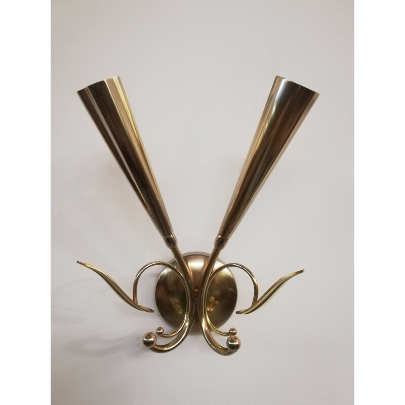 Pair of vintage brass sconces by Oscar Torlasco, Italy 1950