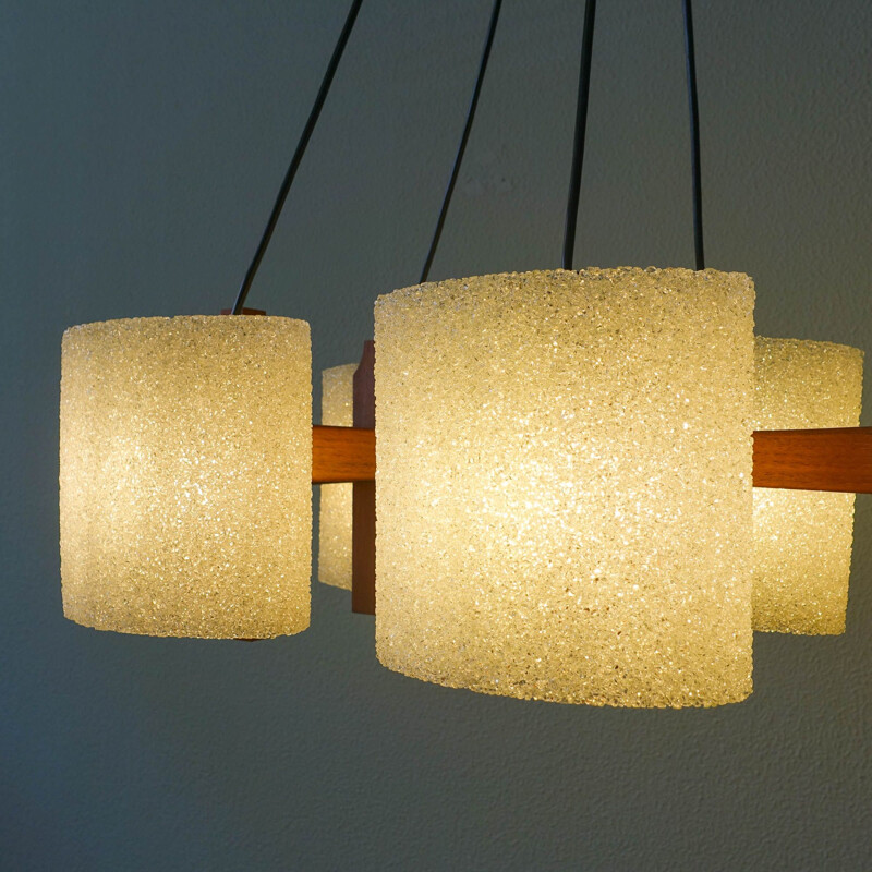 Scandinavian vintage pendant lamp in teak and perspex granite, Denmark 1960s