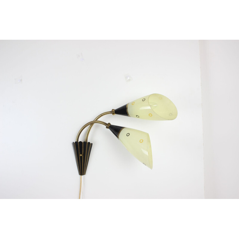 Vintage wall lamp in glass and brass, Czechoslovakia 1960