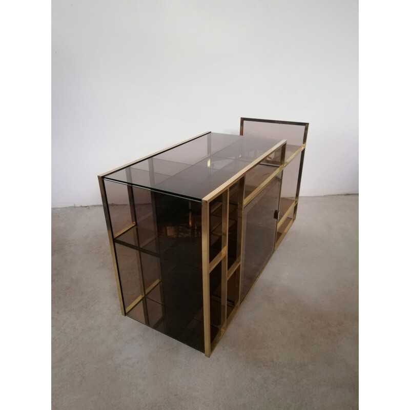 Vintage bar in brass and smoked glass, Italy 1970