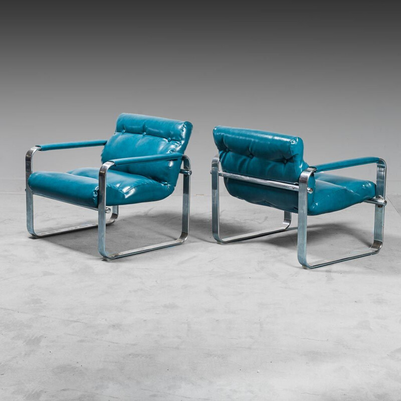 Vintage chrome-plated metal living room set by Eero Aarnio for Mobel, Italy 1960