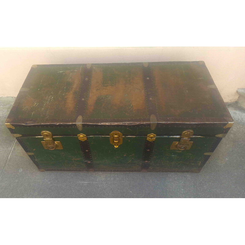 Vintage transport trunk in metal and wood, 1930s