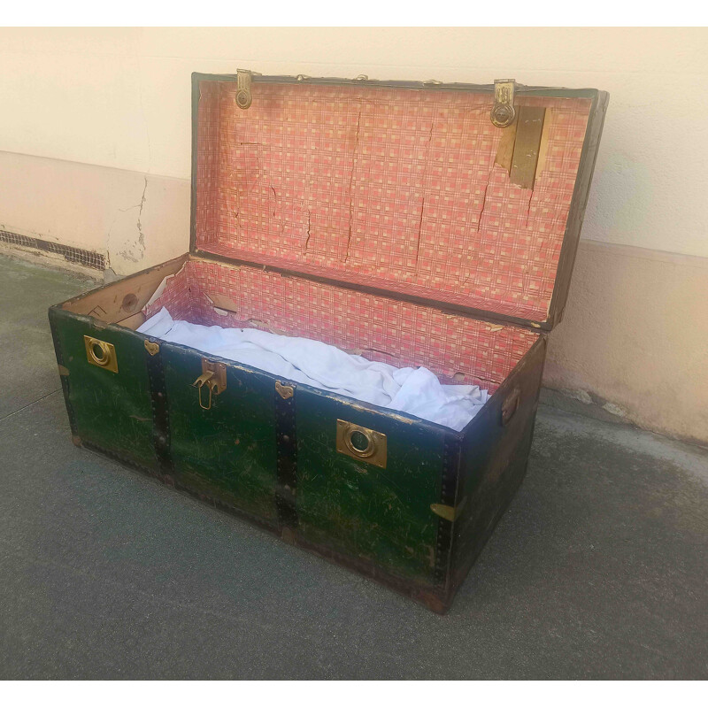 Vintage transport trunk in metal and wood, 1930s