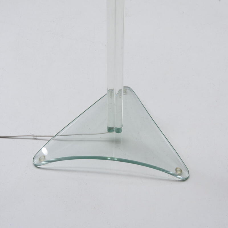 Lámpara de pie vintage con base de cristal, 1980