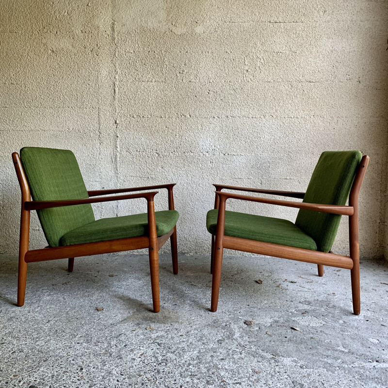 Paar vintage Scandinavische teakhouten fauteuils van Svend Age Eriksen voor Glostrup, Denemarken 1960