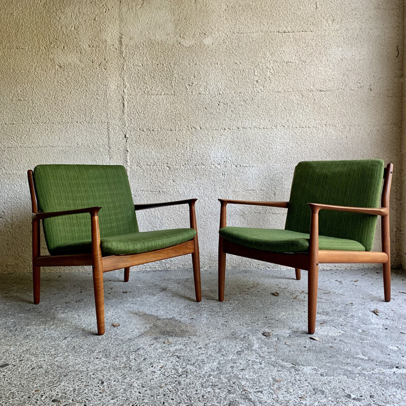 Paar vintage Scandinavische teakhouten fauteuils van Svend Age Eriksen voor Glostrup, Denemarken 1960