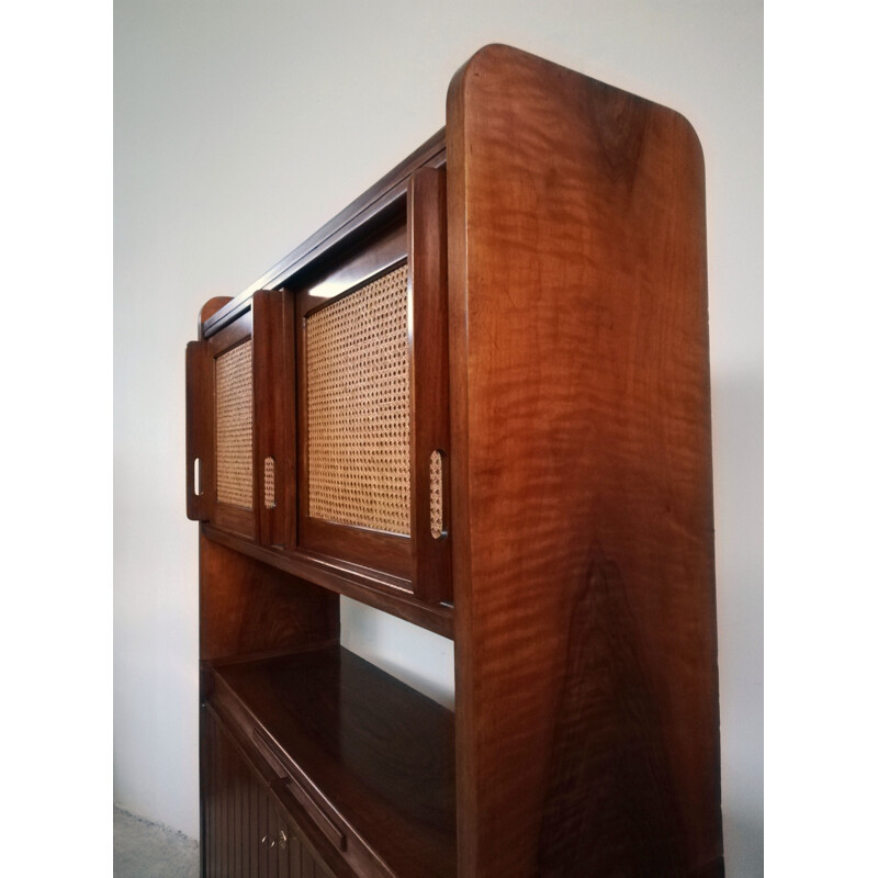 Aparador vienés vintage de paja y madera, 1950