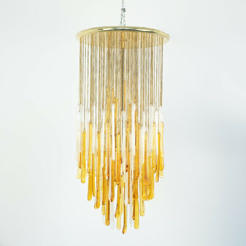 Vintage brass and murano glass chandelier for Mazzega, 1960