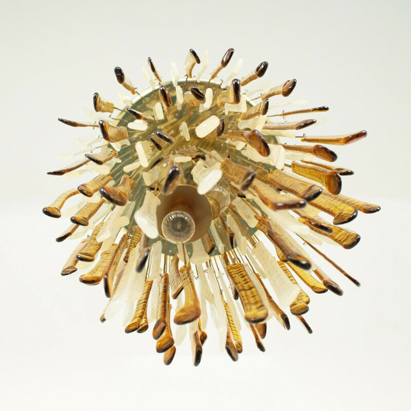 Vintage brass and murano glass chandelier for Mazzega, 1960