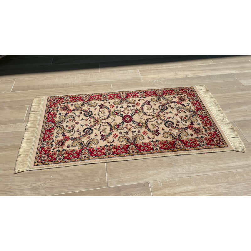 Vintage Persian rug in beige wool and cotton