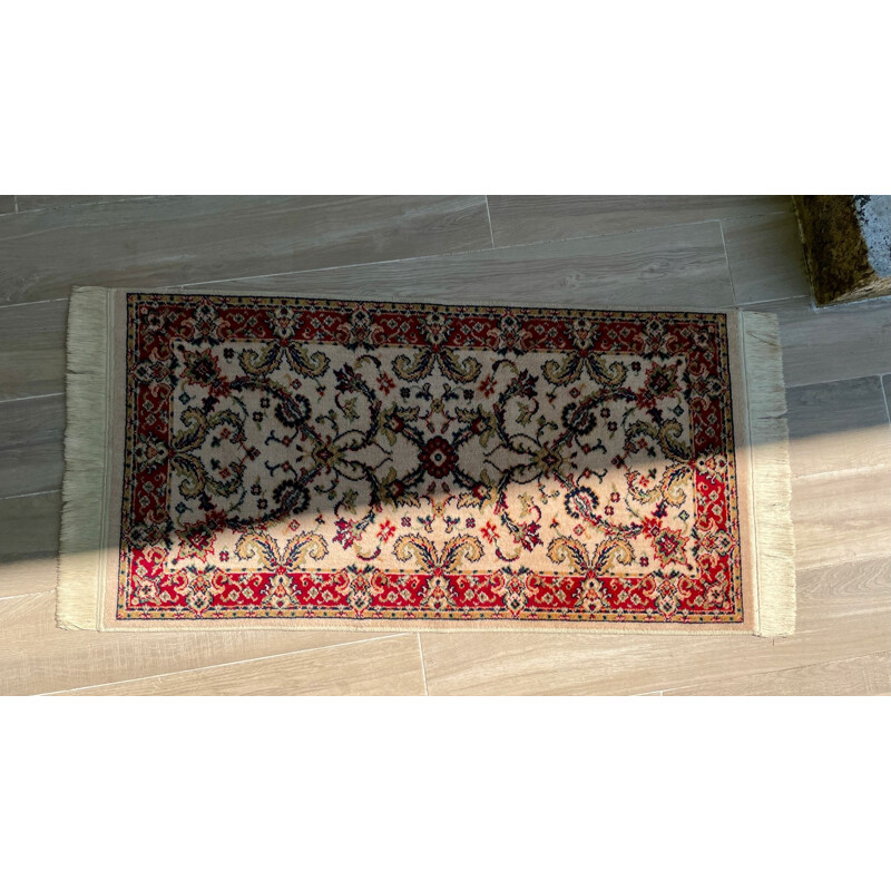 Vintage Persian rug in beige wool and cotton