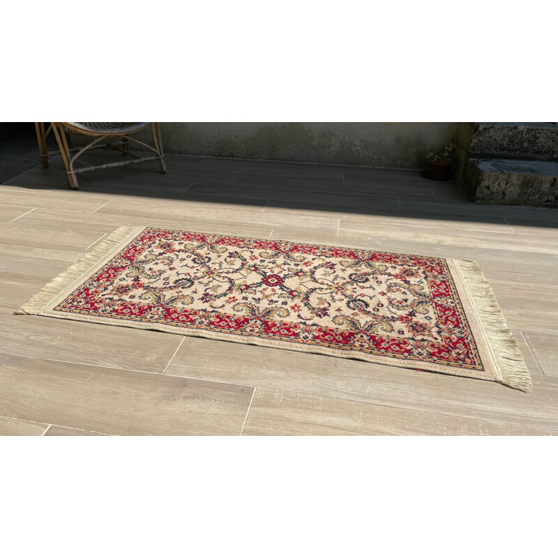 Vintage Persian rug in beige wool and cotton