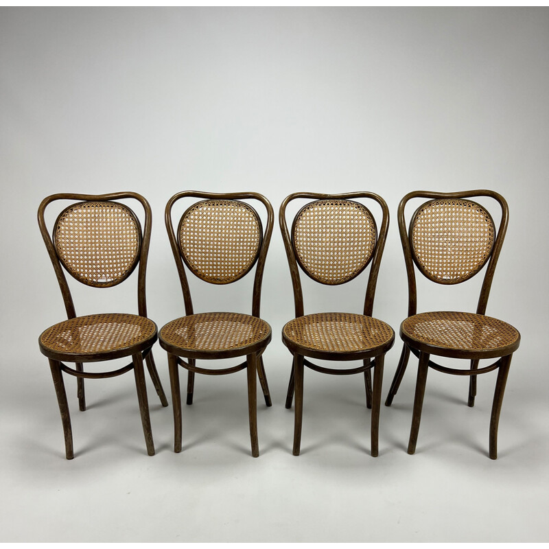 Set of 4 mid century bentwood and cane dining chairs, 1960s