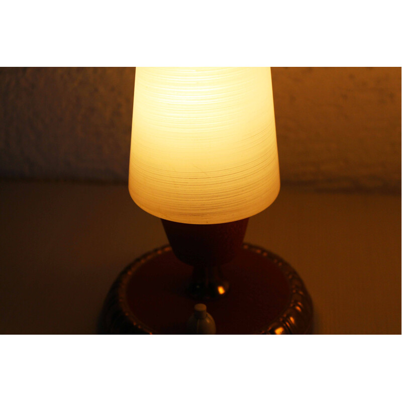 Coppia di lampade da comodino vintage in ottone e vetro
