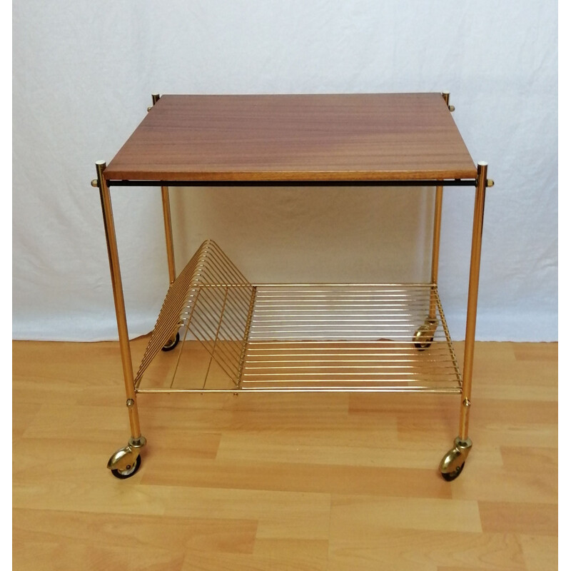 Vintage teak and gold metal serving table, 1960
