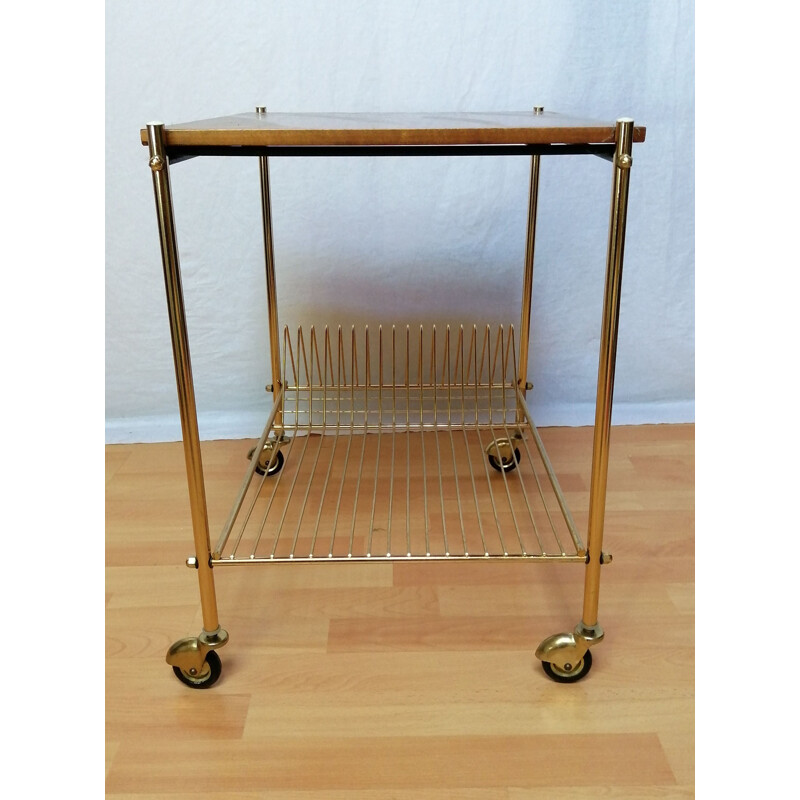 Vintage teak and gold metal serving table, 1960