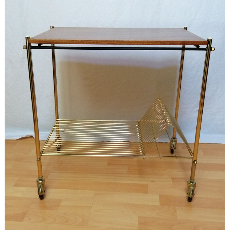 Vintage teak and gold metal serving table, 1960