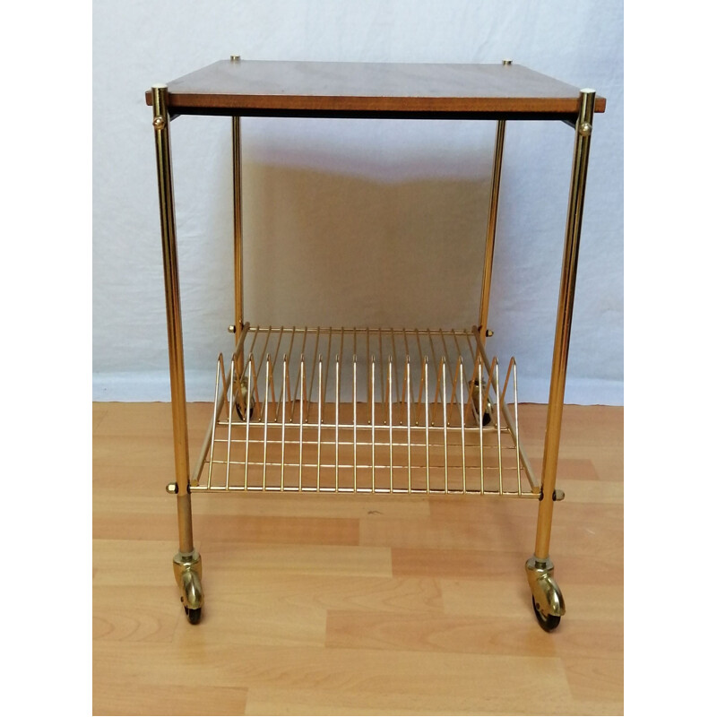 Vintage teak and gold metal serving table, 1960