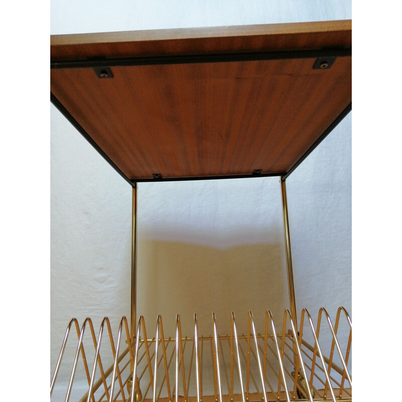 Vintage teak and gold metal serving table, 1960