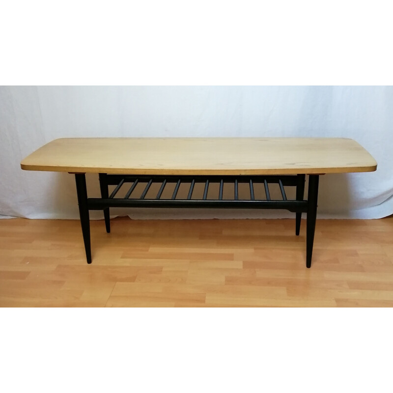 Table basse scandinave vintage à double plateau en teck, 1960