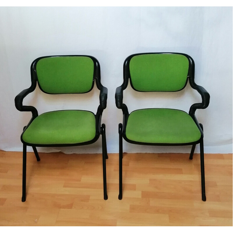 Pair of vintage green armchairs Vertebra models by Giancarlo Piretti for Castelli, 1976
