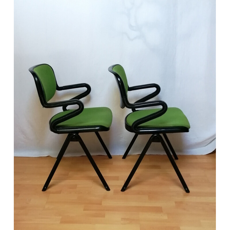 Pair of vintage green armchairs Vertebra models by Giancarlo Piretti for Castelli, 1976