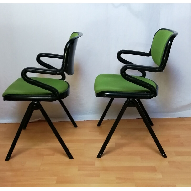 Pair of vintage green armchairs Vertebra models by Giancarlo Piretti for Castelli, 1976