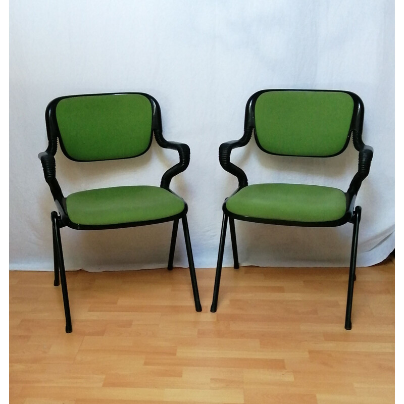 Pair of vintage green armchairs Vertebra models by Giancarlo Piretti for Castelli, 1976