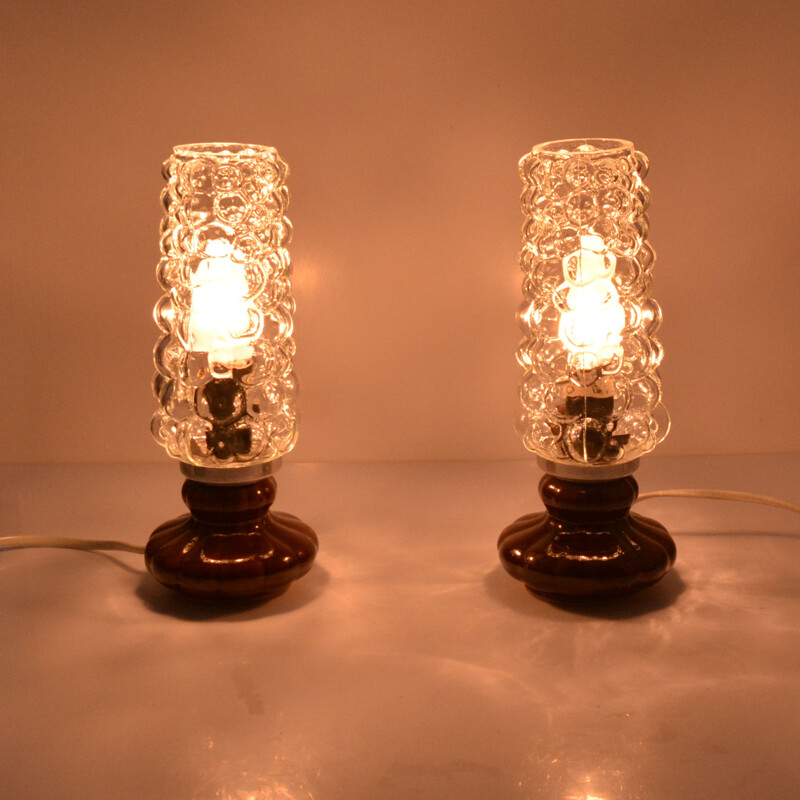 Pair of vintage ceramic table lamps by Magyarszombatfai Keramia Szombathely, Hungary 1960