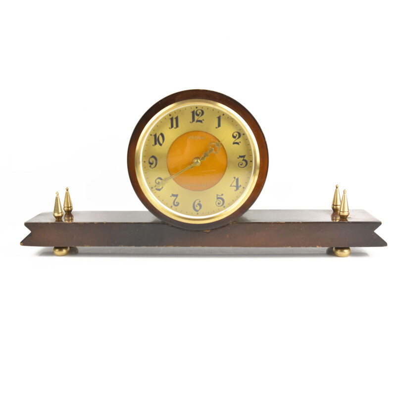 Vintage solid walnut mantel clock, Soviet Union 1960