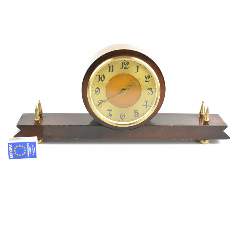 Vintage solid walnut mantel clock, Soviet Union 1960