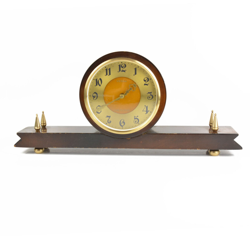 Reloj de chimenea vintage de nogal macizo, Unión Soviética 1960