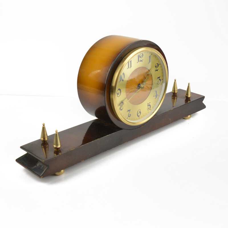 Vintage solid walnut mantel clock, Soviet Union 1960