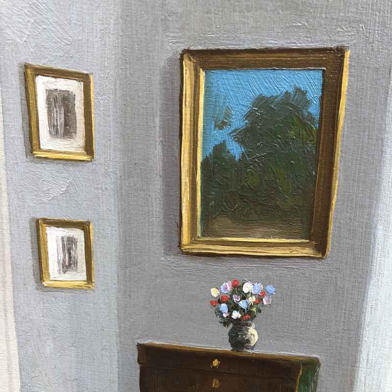 Huile sur toile vintage "Interior" par Poul Rönne