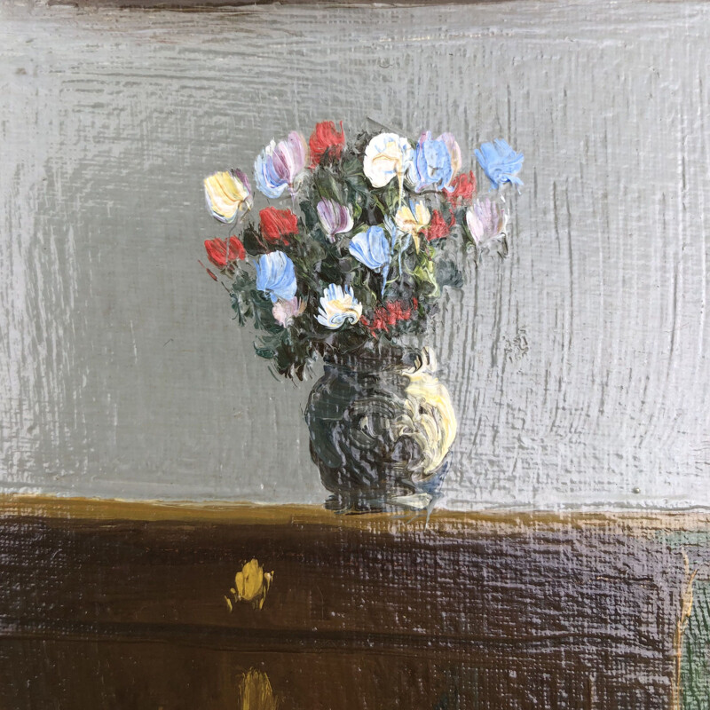 Vintage oil on canvas "Interior" by Poul Rönne