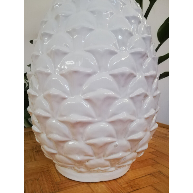 Vintage white pineapple ceramic table lamp, Italy 1970