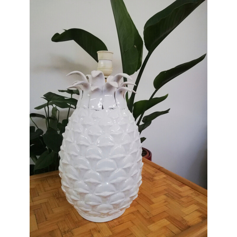 Vintage-Tischlampe aus Keramik mit weißer Ananas, Italien 1970