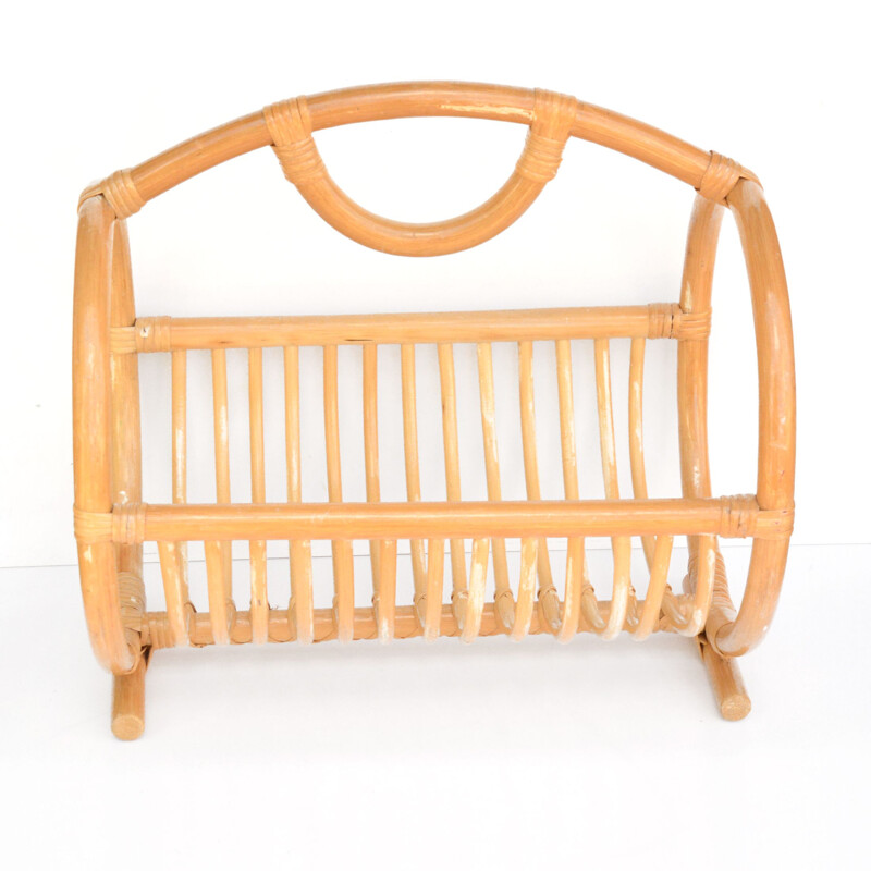 Scandinavian vintage newspaper basket in rattan, Denmark 1970