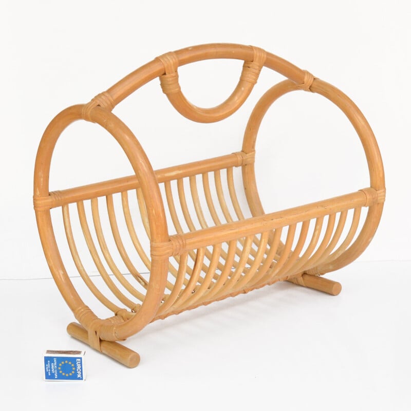 Scandinavian vintage newspaper basket in rattan, Denmark 1970