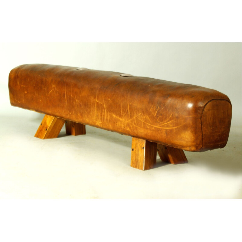 Vintage leather bench, 1950s