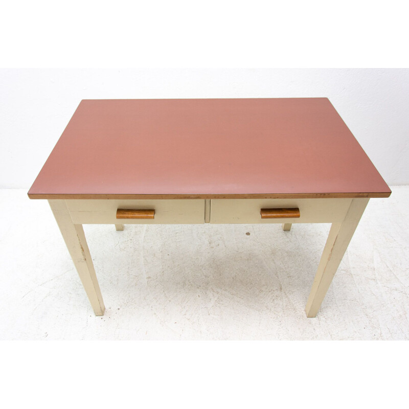 Mid century wooden and formica central table, Czechoslovakia 1950s