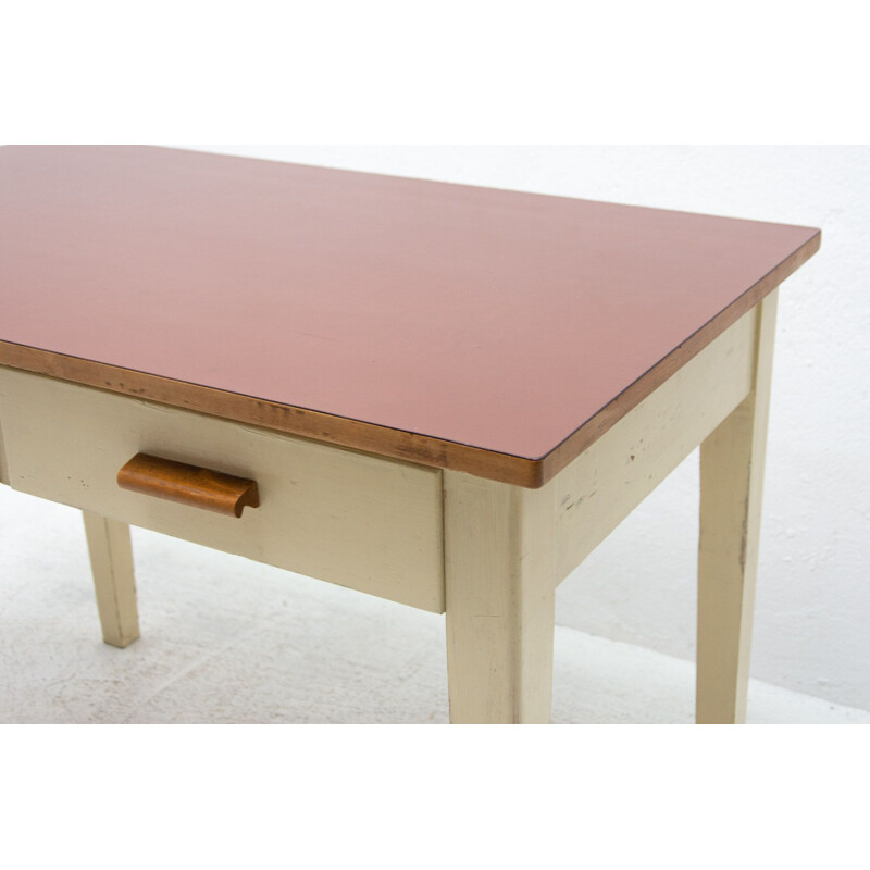 Mid century wooden and formica central table, Czechoslovakia 1950s