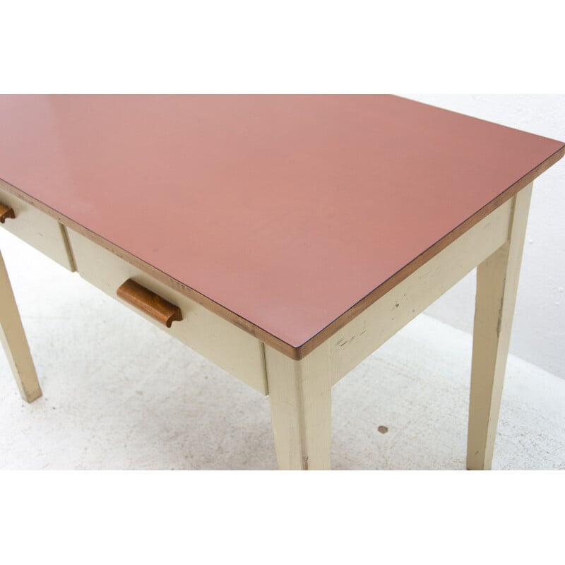 Mid century wooden and formica central table, Czechoslovakia 1950s